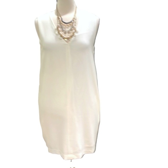 NWT FRNCH Vee Neck Shift Dress With Pockets Sleeveless SZ L Cream - Picture 1 of 8